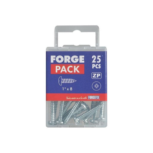 Forgefix Self-Tapping Screw Pozi Compatible Pan Head ZP 1in x 8 ForgePack 25 ForgeFix - RockBottom Northampton