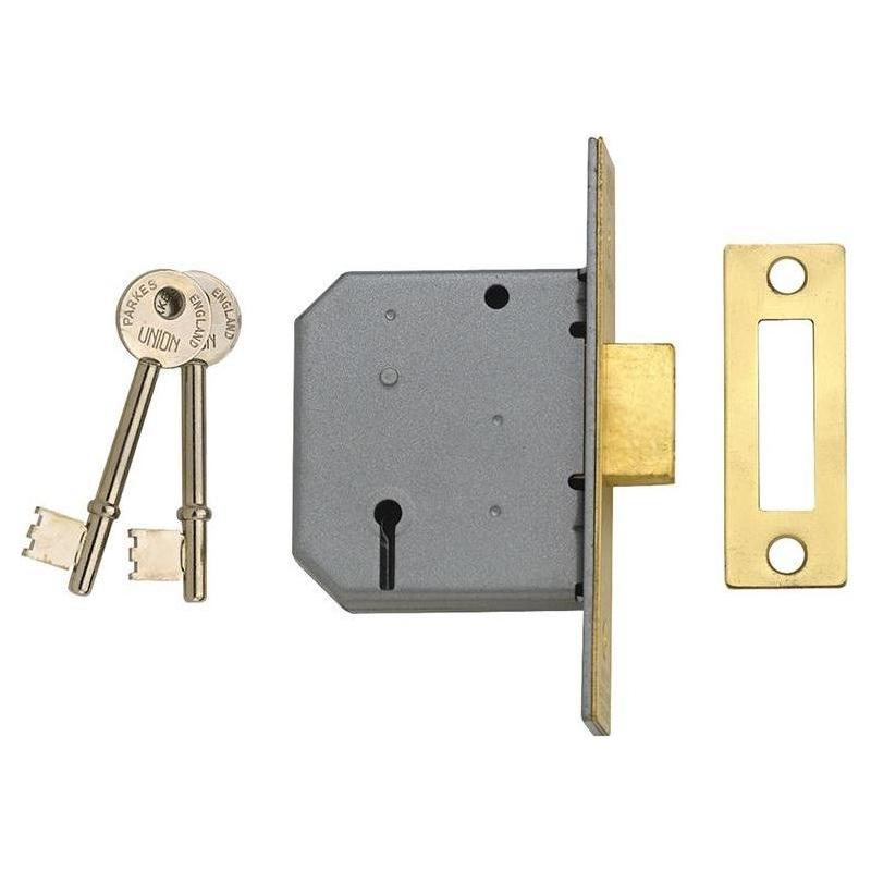 Union 2177 3 Lever Mortice Deadlock Polished Brass 77.5mm 3in Visi UNION - RockBottom Northampton