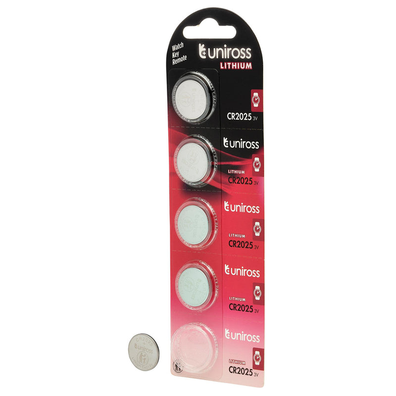 Draper 21599 Uniross Lithium Coin Cell CR2025 Batteries (Pack of 5)