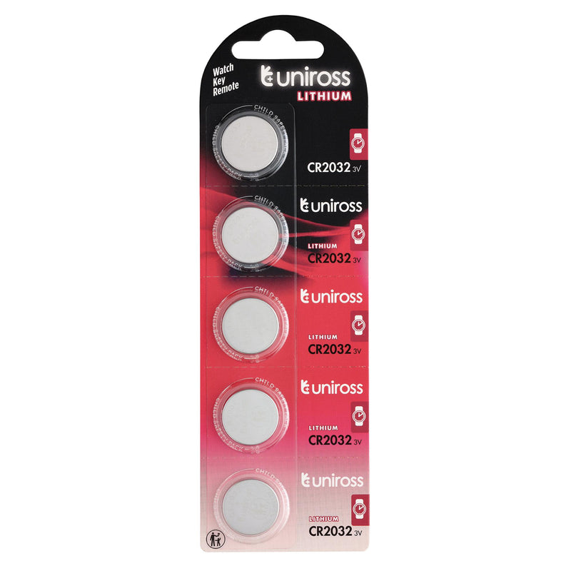 Draper 21600 Uniross Lithium Coin Cell CR2032 Batteries (Pack of 5)