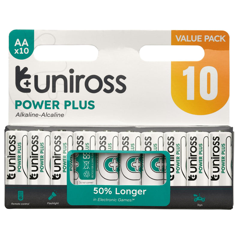 Draper 21619 Uniross LR6 AA Power Plus Alkaline Batteries (Pack of 10)