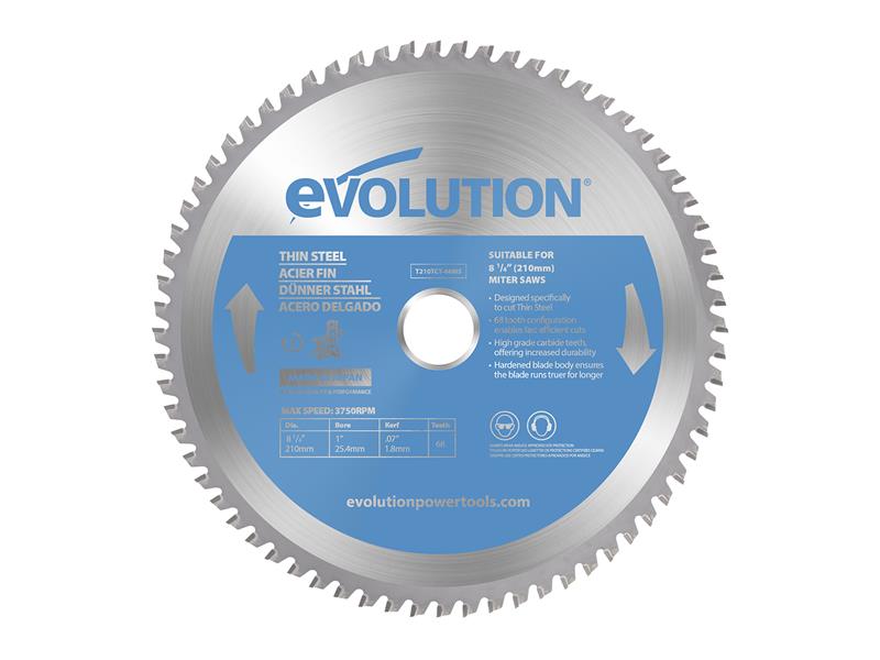 Evolution - Thin Steel Cutting Mitre Saw Blade 210 x 25.4mm x 68T