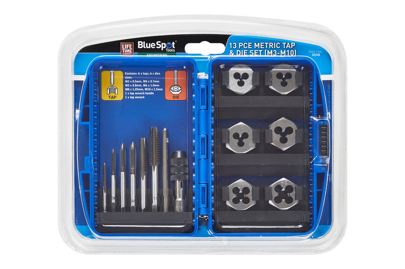 Blue Spot Tools 13 PCE Metric Tap & Die Set M3-M10 in BMC