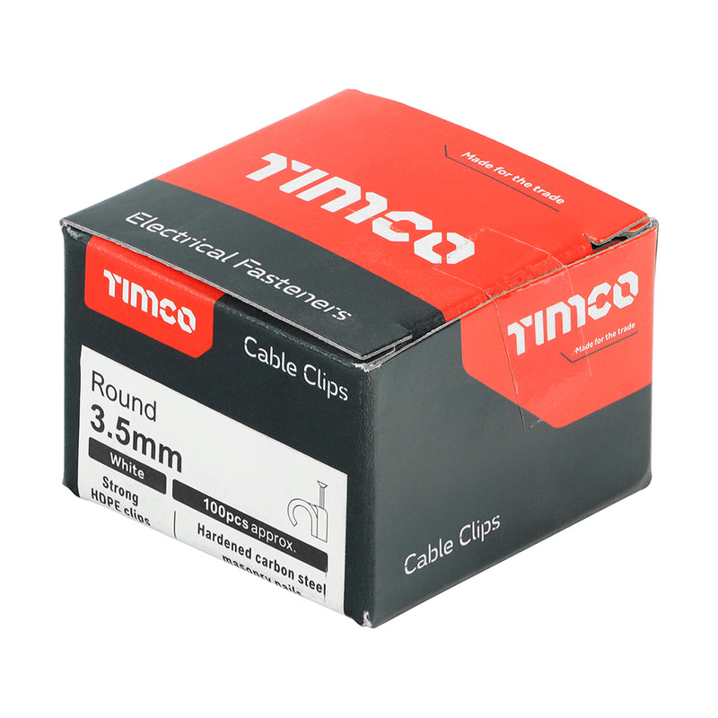TIMCO Round Cable Clips White - To fit 11.0mm