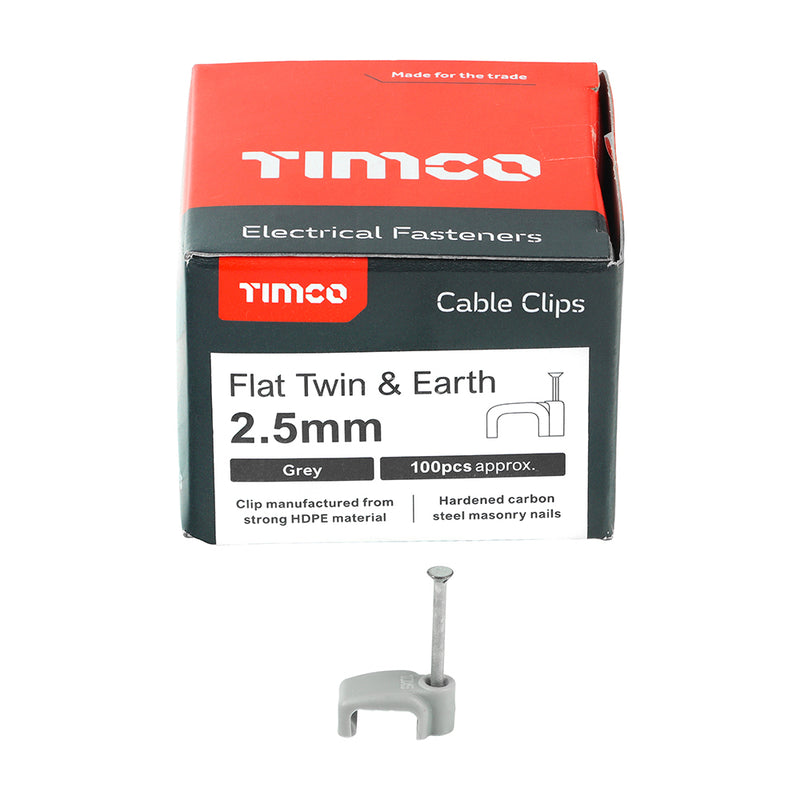 TIMCO Flat & Twin Cable Clips Grey - To fit 10.0mm