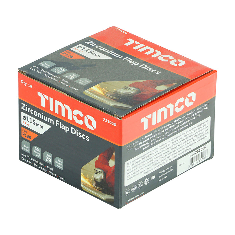 TIMCO Set of Flap Discs Zirconium Type 29 Conical P120 Grit