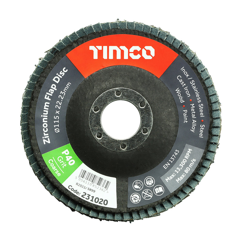 TIMCO Set of Flap Discs Zirconium Type 29 Conical P120 Grit