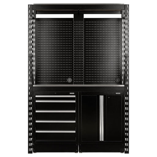 Bunker 15 Piece Modular Storage Combo 2 Tier Racking with Stainless Steel Shelving, Pegboards and Floor Cabinets, 1500mm Draper - Town Tools