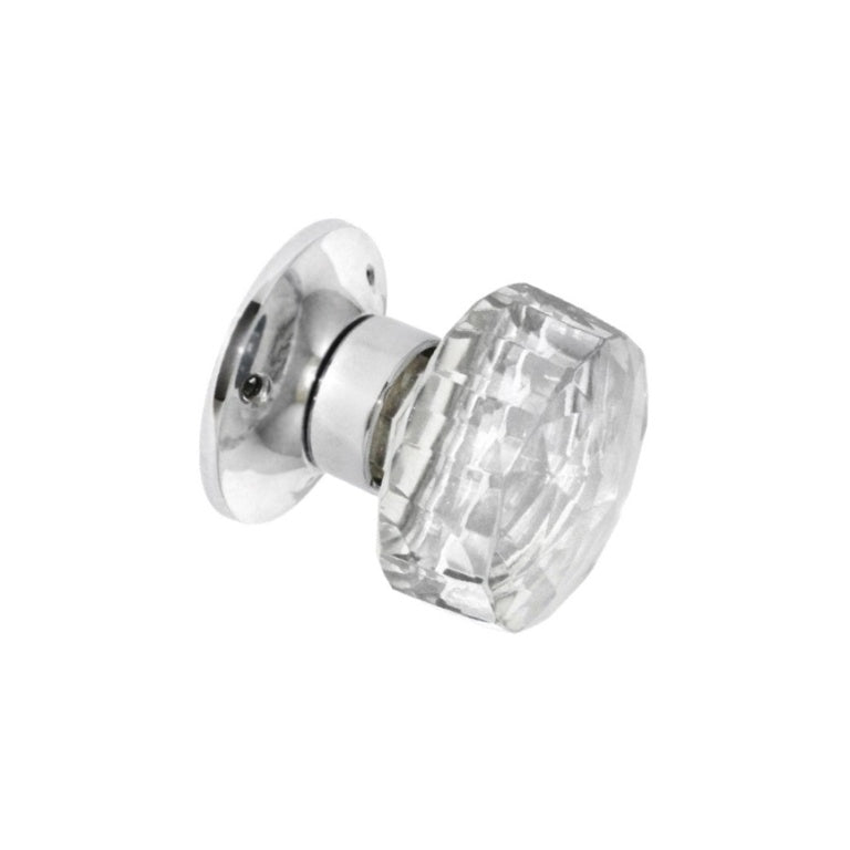Securit Glass Mortice Knobs Faceted (Pair) CP 65mm