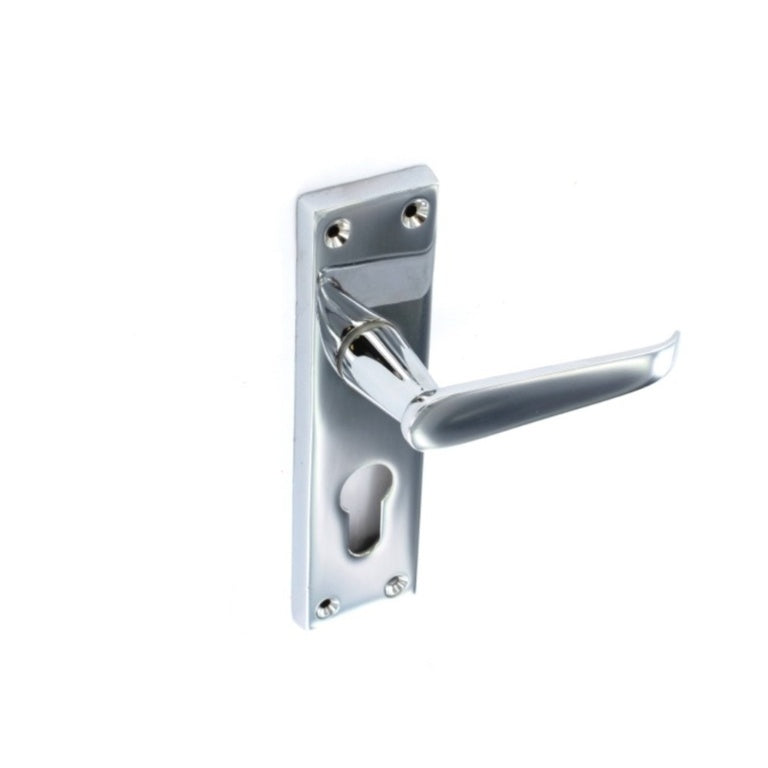 Securit Chrome Flat Euro Lock Handles 48mm C/C (Pair) 150mm
