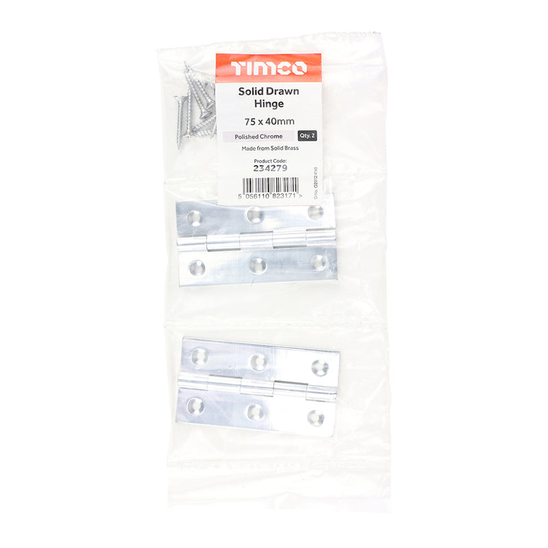 TIMCO Solid Drawn Brass Hinges Polished Chrome