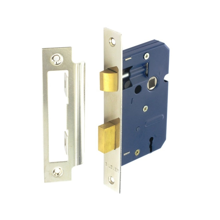 Securit 3 Lever Sash Lock Nickel Plated with 2 Keys 75mm