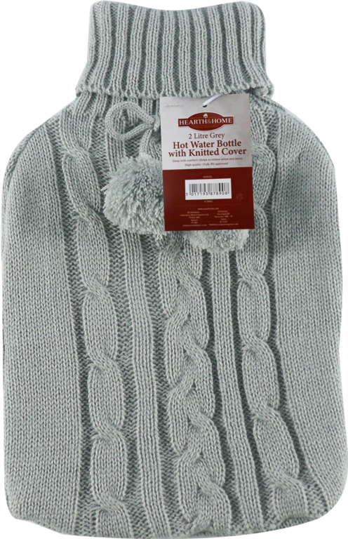 Hearth & Home Hot Water Bottle with Knitted Cover 2L Grey