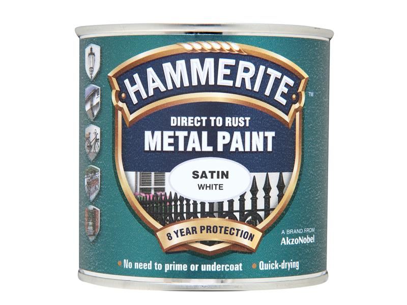 Hammerite Direct to Rust Satin Finish Metal Paint White 250ml Hammerite - RockBottom Northampton