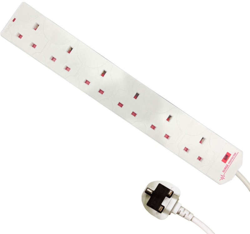 Securlec 6 Gang Extension Lead With Neon Light & Surge Protection 2m