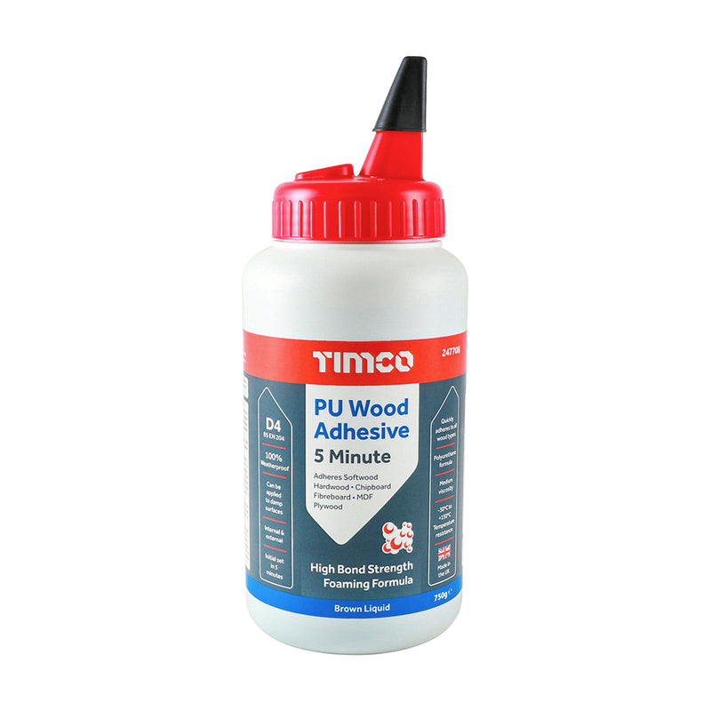 TIMCO 6 in 1 PU Wood Adhesive 5 Minutes Liquid Brown — Bottle