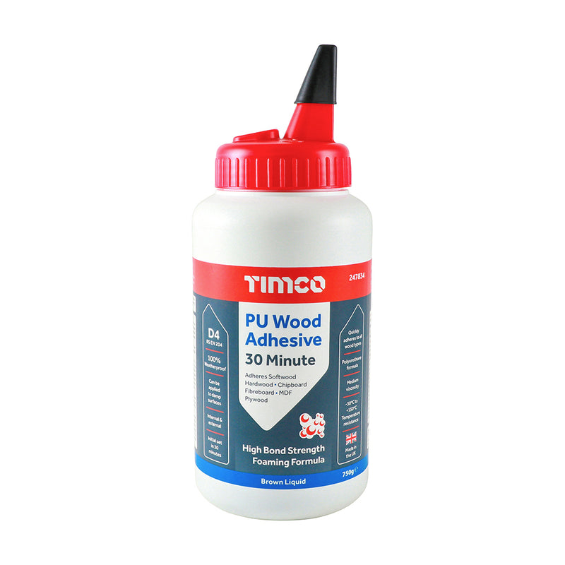 TIMCO 6 in 1 PU Wood Adhesive 5 Minutes Liquid Brown — Bottle