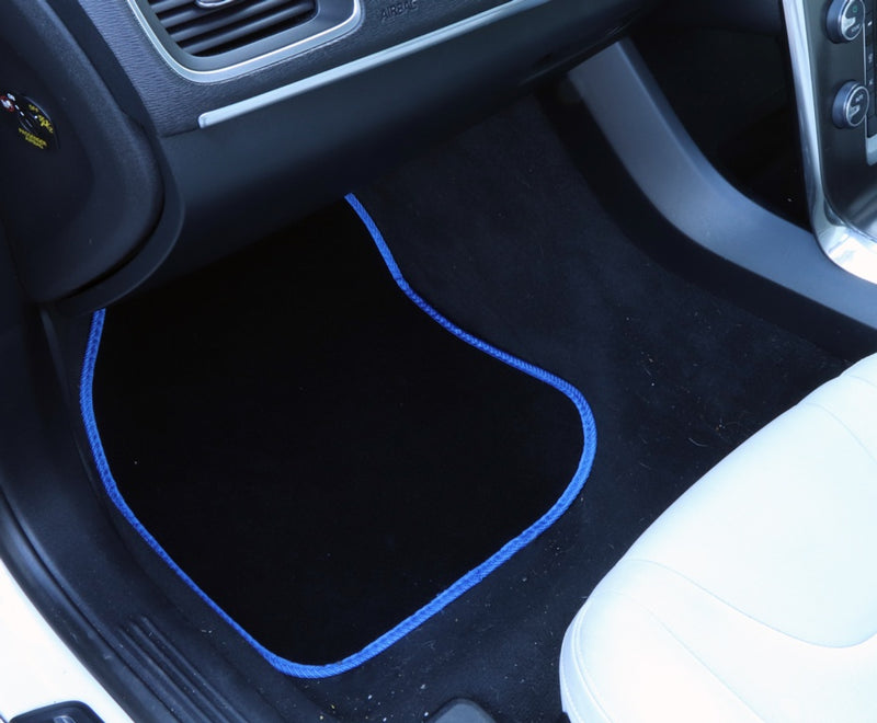 Streetwize Velour Carpet Mat Sets with Coloured Binding - 4 Piece Black/Blue