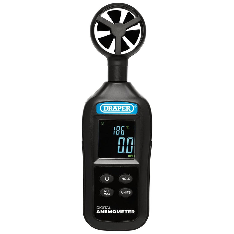 Handheld Digital Anemometer - Wind Speed and Temperature Meter, 0.4-30m/s and -20 to +70&deg;C Draper - Town Tools