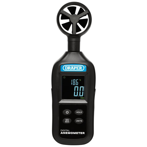 Handheld Digital Anemometer - Wind Speed and Temperature Meter, 0.4-30m/s and -20 to +70&deg;C Draper - Town Tools