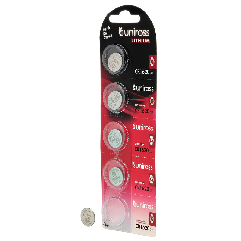 Draper 26163 Uniross Lithium Coin Cell CR1620 Batteries (Pack of 5)