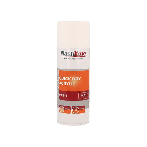Plastikote Trade Quick Dry Acrylic Spray Paint Matt White 400ml PlastiKote - RockBottom Nothampton
