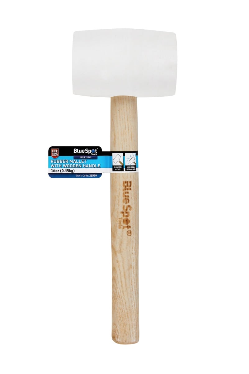 Blue Spot Tools 16oz (0.45kg) White Rubber Mallet with Wooden Handle