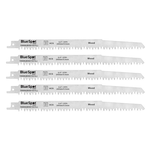 Bluespot Tools HCS Reciprocating Saw Blade 240mm x 5 TPI Pack of 5 BlueSpot Tools - RockBottom Northampton
