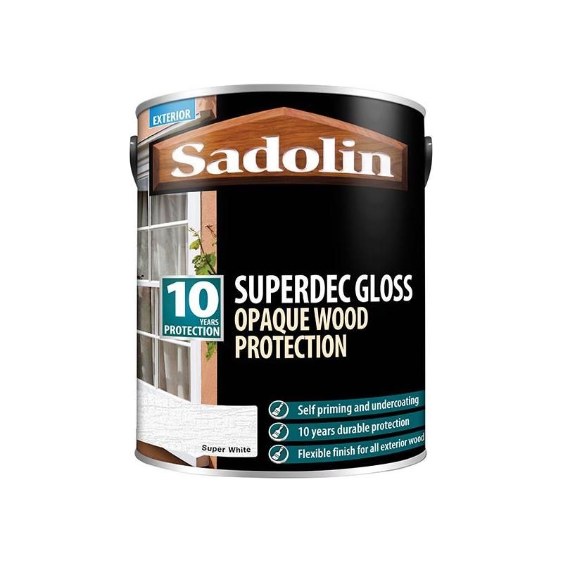 Sadolin Superdec Opaque Wood Protection Super White Gloss 5 litre Sadolin - RockBottom Nothampton