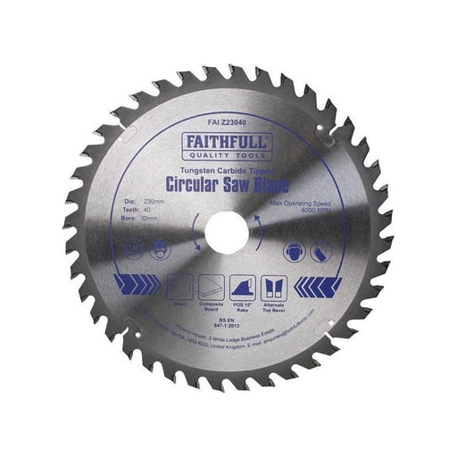 Faithfull TCT Circular Saw Blade 230 x 30mm x 40T POS Faithfull - RockBottom Northampton