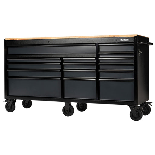 Draper 27242 BUNKER 15 Drawer Workbench Roller Tool Cabinet, 72", Grey