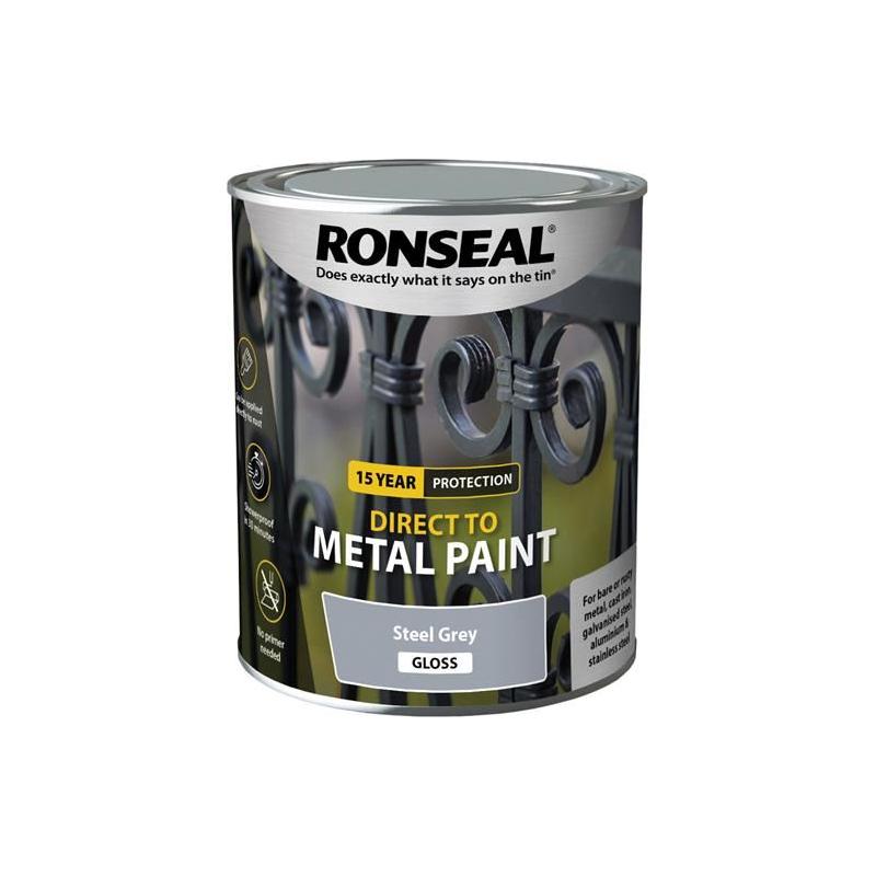 Ronseal Direct to Metal Paint Steel Grey Gloss 750ml Ronseal - RockBottom Nothampton