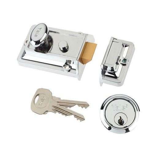 Yale Locks P77 Traditional Nightlatch 60mm Backset Chrome Finish Box Yale Locks - RockBottom Northampton
