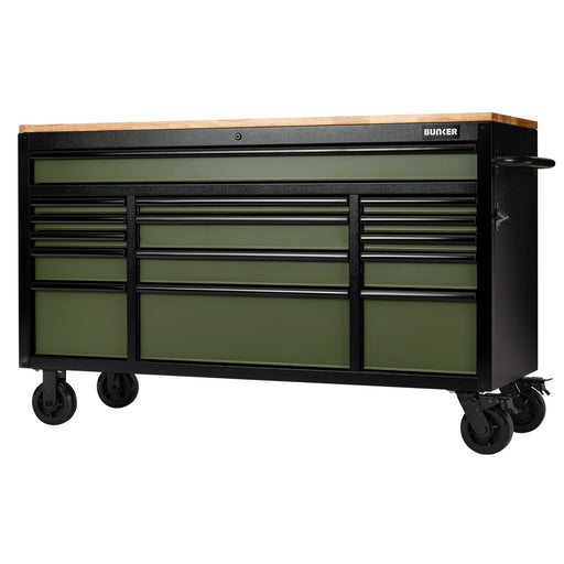 Draper 27333 BUNKER® 15 Drawer Workbench Roller Tool Cabinet, 61", Green