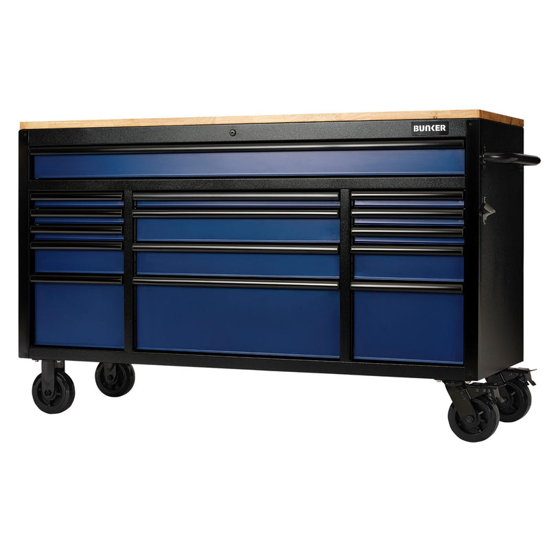Draper 27336 BUNKER® 15 Drawer Workbench Roller Tool Cabinet, 61", Blue