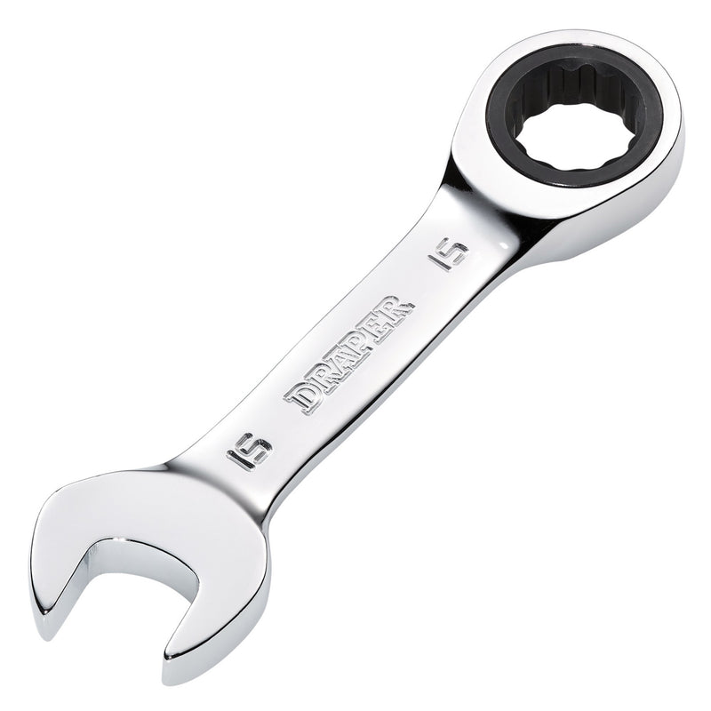 Draper 27909 Draper HI-TORQ® Metric Stubby Ratchet Combination Spanner, 15mm