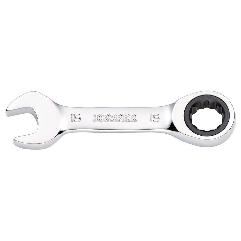 Draper 27909 Draper HI-TORQ® Metric Stubby Ratchet Combination Spanner, 15mm