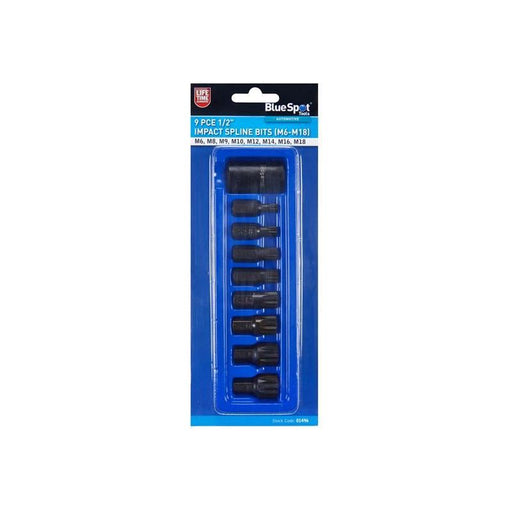 Bluespot Tools 1/2in Impact Spline Bit Set, 9 Piece BlueSpot Tools - RockBottom Northampton