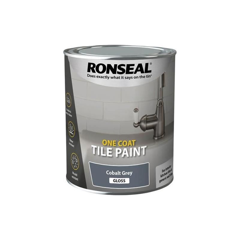 Ronseal One Coat Tile Paint Cobalt Grey Gloss 750ml Ronseal - RockBottom Nothampton