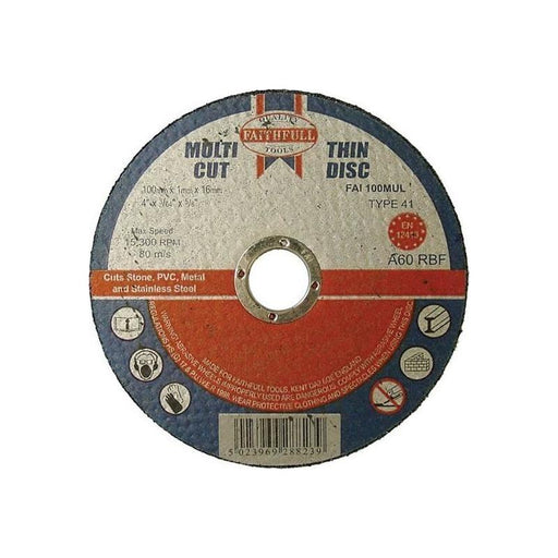 Faithfull Multi-Purpose Cutting Disc 100 x 1.0 x 16mm (Pack 10) Faithfull - RockBottom Northampton