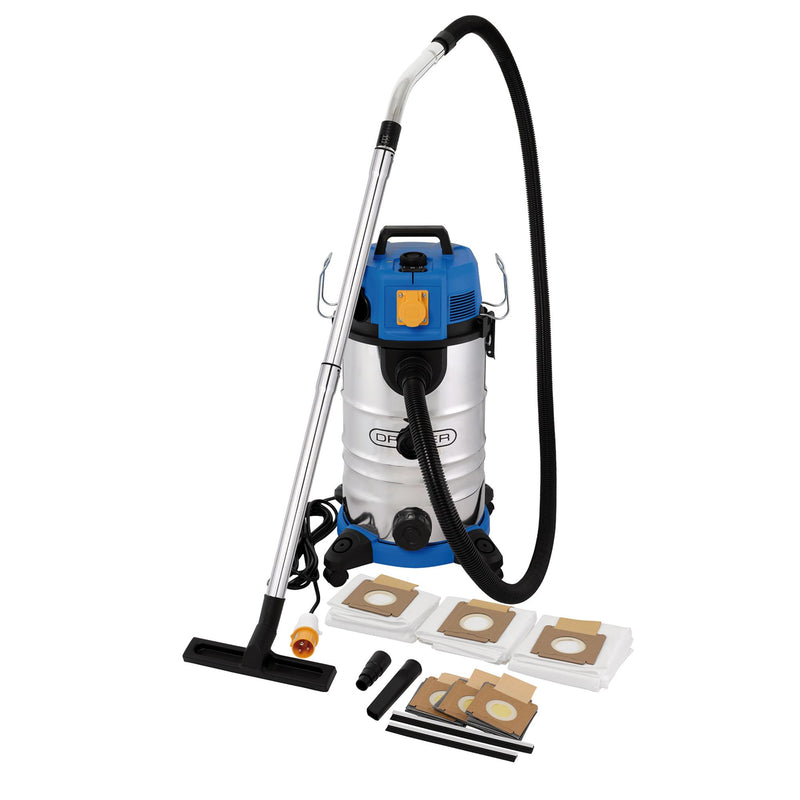 Draper 28229 110V M-Class Wet and Dry Vacuum Cleaner with Power Take-Off, 35L, 1100W