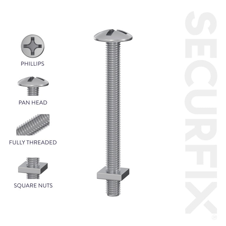 Securfix Roofing Bolts With Nuts M6 x 1 ½"-M6 x 40mm | Pack of 100
