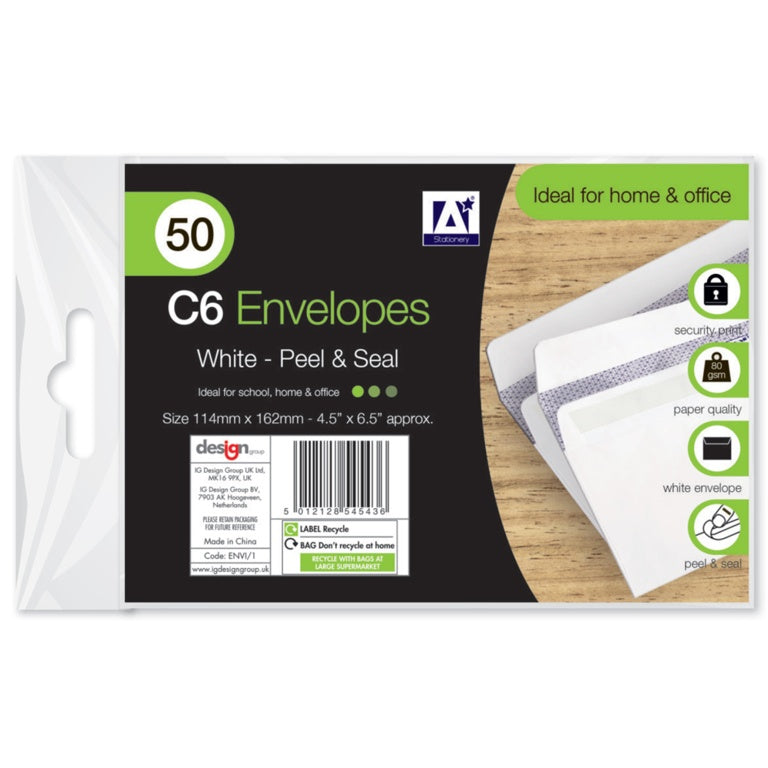 Ig Design C6 Envelopes Pack 50