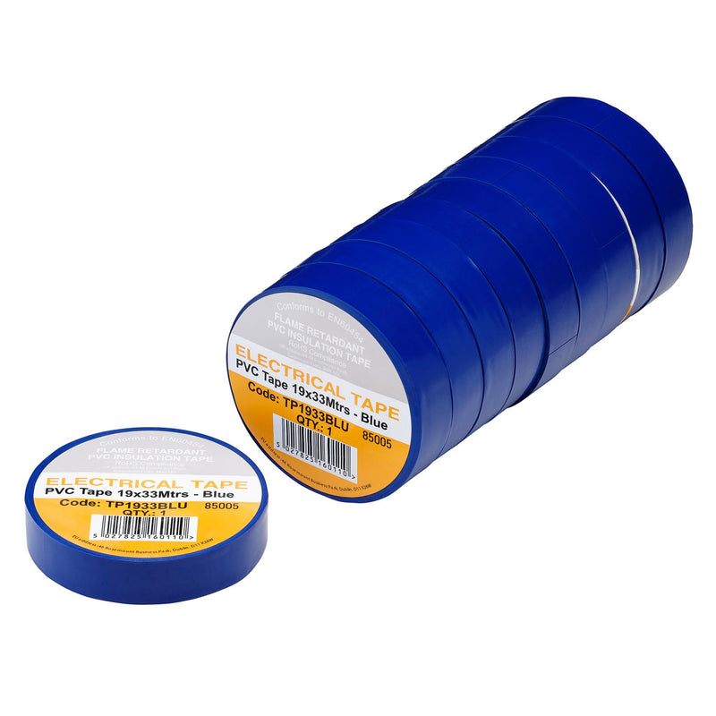 Draper 29497 Blue PVC Electrical Insulation Tape, 19mm x 33m (Pack of 10)