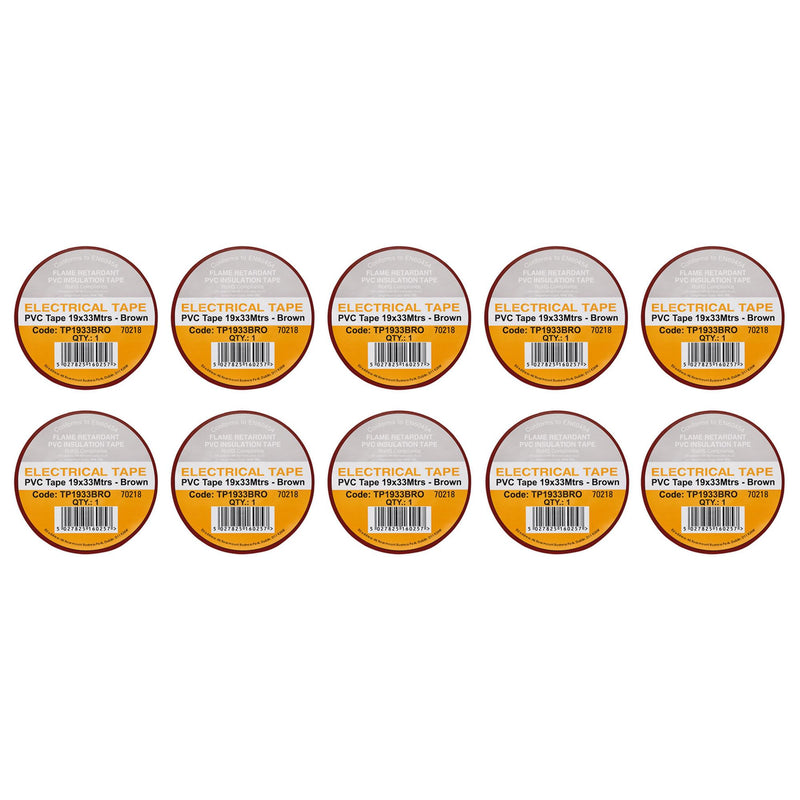 Draper 29498 Brown PVC Electrical Insulation Tape, 19mm x 33m (Pack of 10)