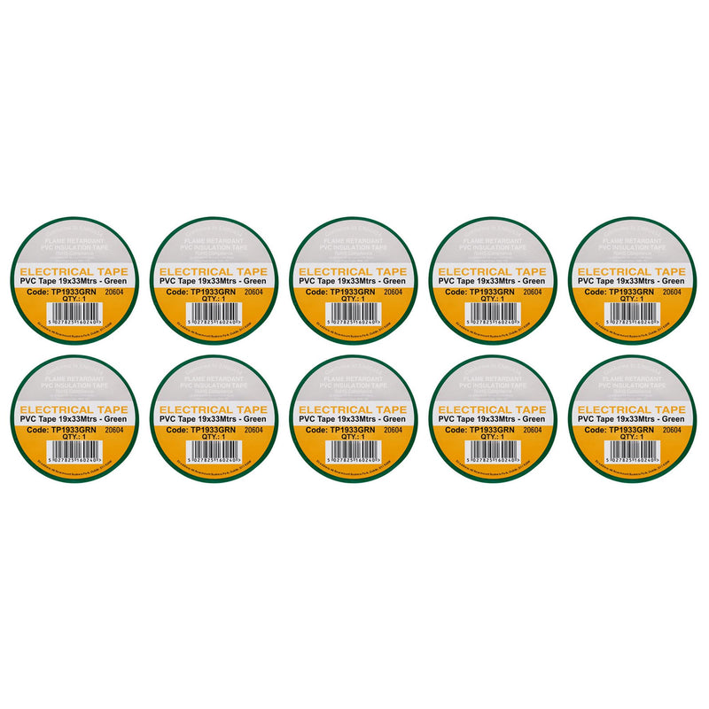 Draper 29499 Green PVC Electrical Insulation Tape, 19mm x 33m (Pack of 10)
