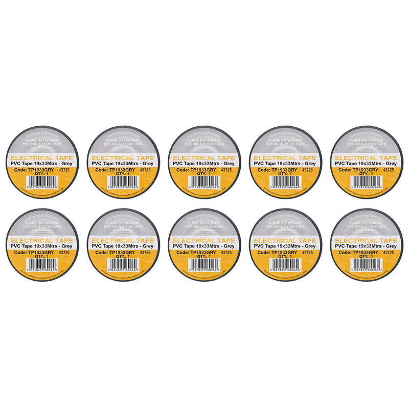 Draper 29500 Grey PVC Electrical Insulation Tape, 19mm x 33m (Pack of 10)