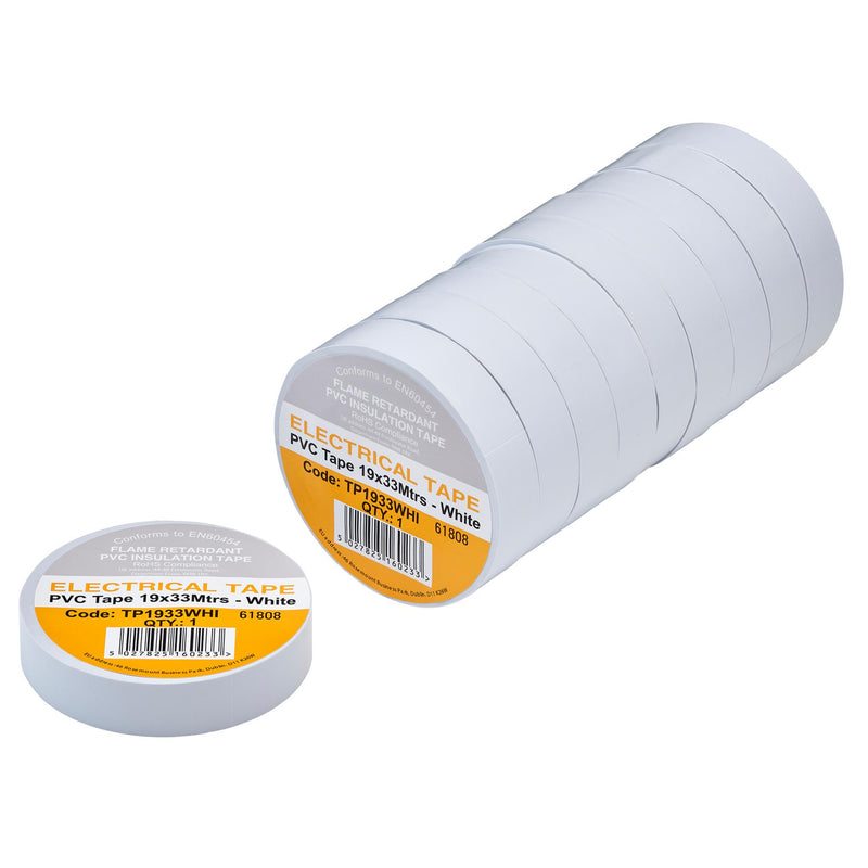 Draper 29503 White PVC Electrical Insulation Tape, 19mm x 33m (Pack of 10)