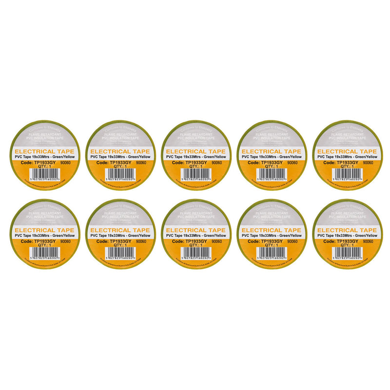 Draper 29504 Green/Yellow PVC Electrical Insulation Tape, 19mm x 33m (Pack of 10)