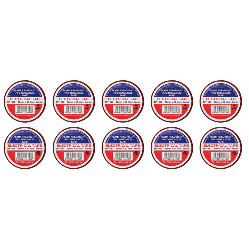 Draper 29507 Brown PVC Electrical Insulation Tape, 19mm x 20m (Pack of 10)